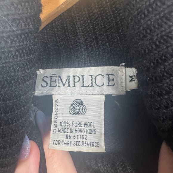 Semplice Sweater Women M Black 100% Wool Sequined Beaded Heart Signed VTG 90's - Picture 6 of 7